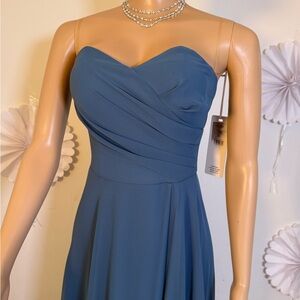 Elegant Blue Strapless Dress